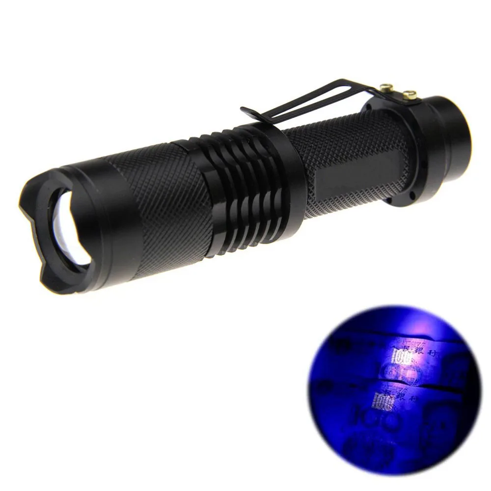 

UV Light LED Flashlight 1-LED Purple Light 3-mode 405nm UV Flashlight Torchlight LED Lamp Zoomable 18650 Flashlight Torch