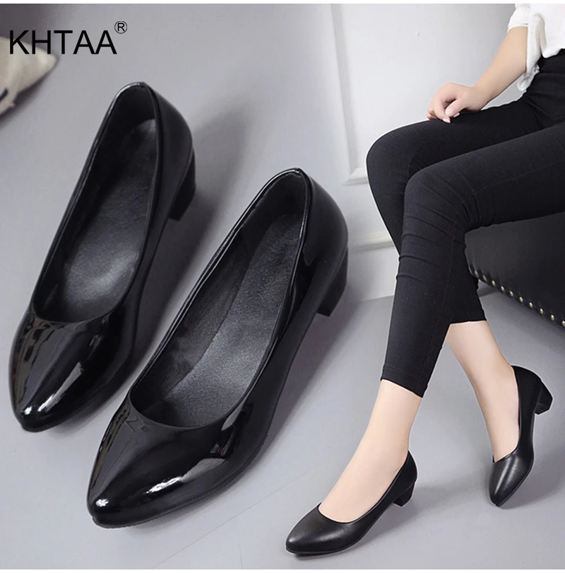 

Pointed Toe Low Heels Women's Pumps Autumn Shallow Office Career Dress Shoes Ladies 2018 Comfortable Work Female Footwear Black