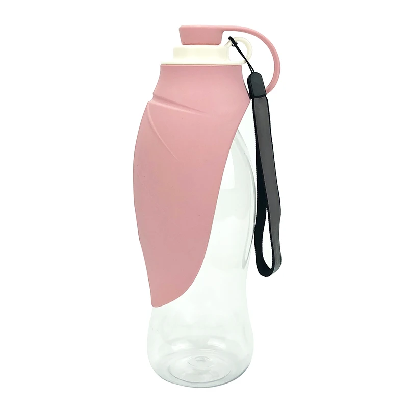 580 мл портативная бутылка для воды для собак мягкий силиконовый лист дизайн дорожная собачья миска для щенка кошки питьевой открытый диспенсер для воды для домашних животных - Цвет: Розовый