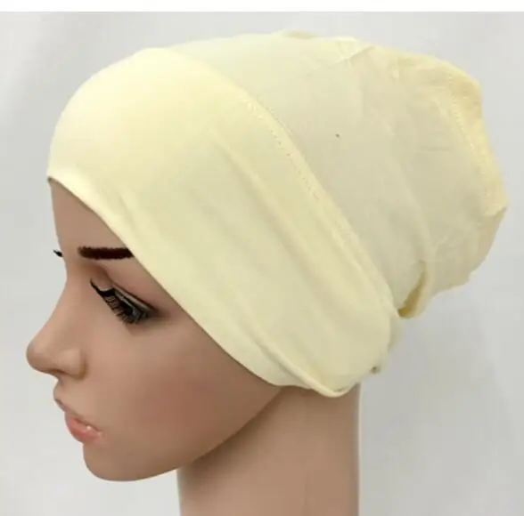 Модный модальный хлопок мусульманский внутренний хиджаб трубчатые колпачки исламские шарфики шапки 11 цветов доступны - Цвет: Beige