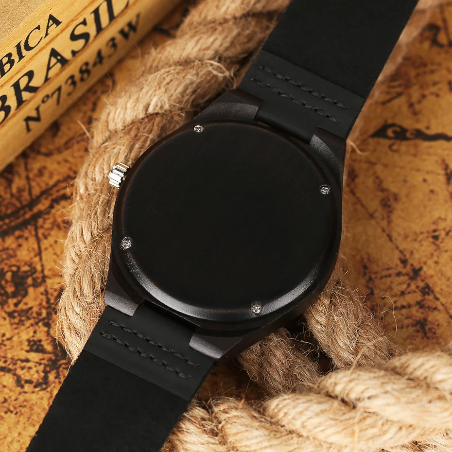 2017 Fashion Nature Ebony Wood Watch Mens World Map Handmade Black Quartz Wristwatch Minimalist Classic Bamboo erkek kol saati (12)