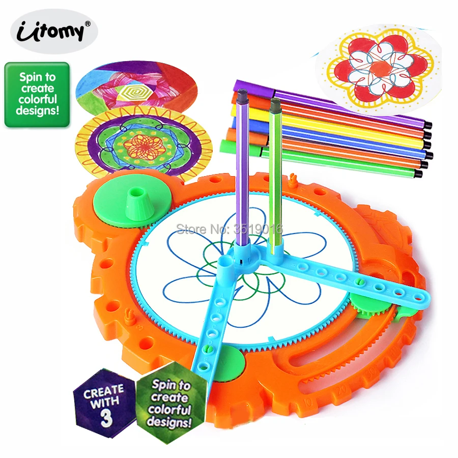 

Color-Spinout Spirograph Drawing Design Set Creative Spiral 6pcs Design Pens Spin to Create Colorful Designs Educational toys