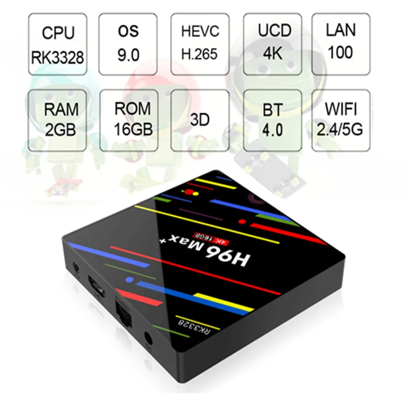 H96 MAX + Android 9 0 ТВ коробка USB3.0 2 Гб Оперативная память 16 Встроенная 4G WI FI 4 K видео