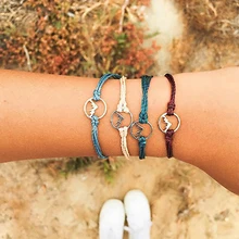 4 шт./компл. Boho горные вершины круглый геометрический кожаный Плетенный браслет женский цветной многослойный веревочный браслет набор комбинация