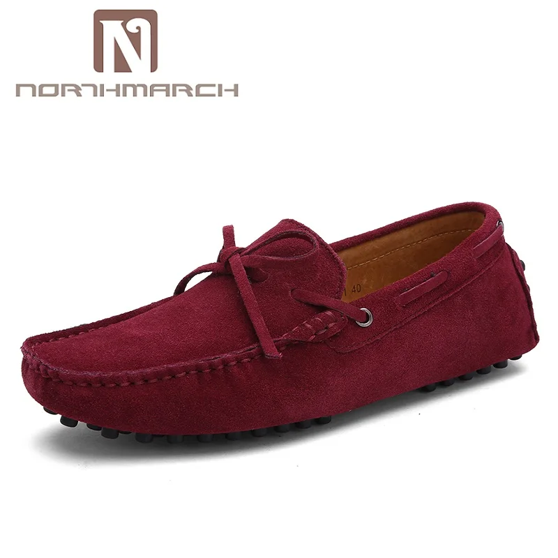 NORTHMARCH/брендовая мужская повседневная обувь из коровьей замши; мужская обувь на плоской подошве; высококачественные мужские лоферы; мокасины для вождения; Мужская обувь; размер 49 - Цвет: Бордовый