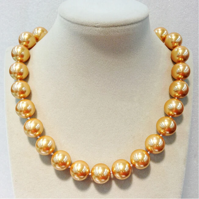 

Hot sell Noble- FREE SHIPPING>>>@@ The Most Popular Akoya Big 16mm Round Gold Freshwater Mother Pearl Shell Jewelry Necklace shi