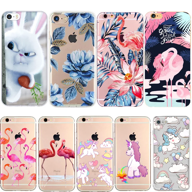 

Phone Bags For iphone 5 5s 5se Case Cover Flamingo Unicorn Acrylic Shell Phone CAPA For iphone 6 6s 4.7'' 7 8 x Funda Soft TPU