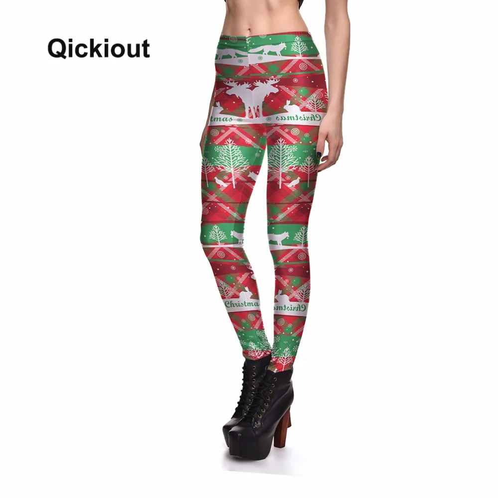 

Qickitout New Arrive 2017 Christmas Girls Gifts Leggings Elk Printed Pattern Red and Green Stitching Fashion Pants Popular Pants
