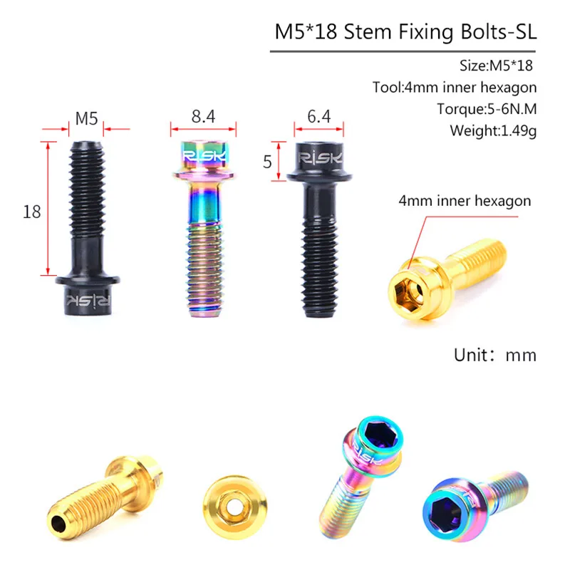 M5 x 18mm Titanium Alloy Bike Stem Bolts Screw with Washers Set Corrosion-resistant MTB Bicycle Stem Parts Easy Installation,Blue Oyria 6 Pcs Ultralight Bicycle Stem Screw