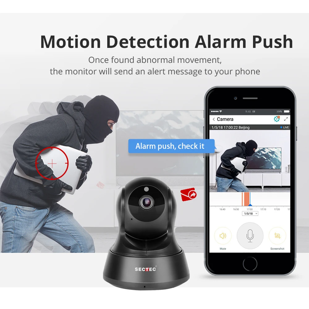 SECTEC 720P облачная Беспроводная ip камера для хранения Wifi домашней безопасности CCTV