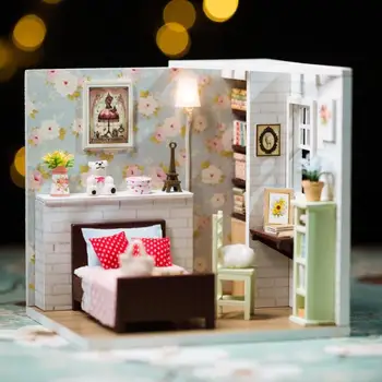 

Kids Wooden Miniature Doll House with Furniture Set Children Mini Dollhouse DIY Assemble Toys Hands-on Craft Model Building Kit