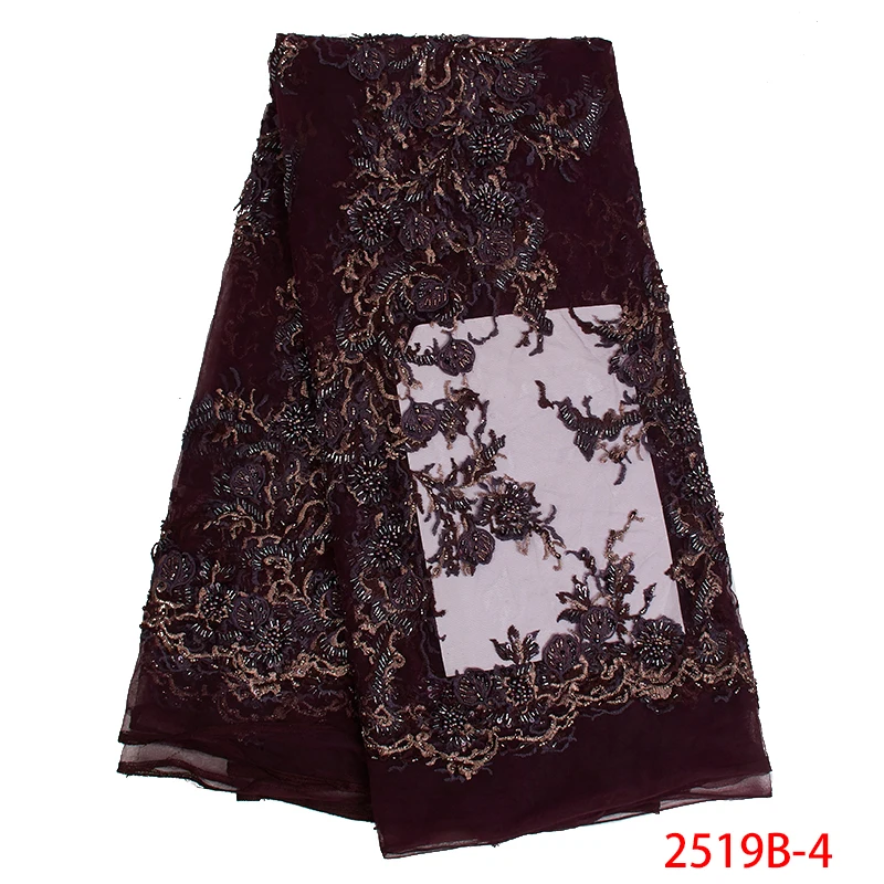 Кружевная ткань высокого качества африканский тюль кружевная ткань в нигерийском стиле талевая кружевная ткань ткани с блестками бисером для женщин платье KS2519B-5