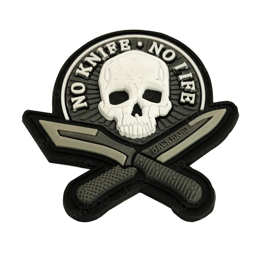 Morale Patches No Knife No Life SKULL PVC 3D Military Tactical Patch badge applique EMBLEM