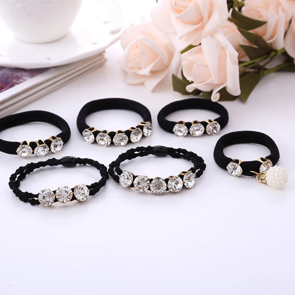 

Korea Spring New Style Flower Crystal Elastic Hair Bands Diamond Hair Accessories Hair Bows Rubber Band Hair Ring Gum For Women