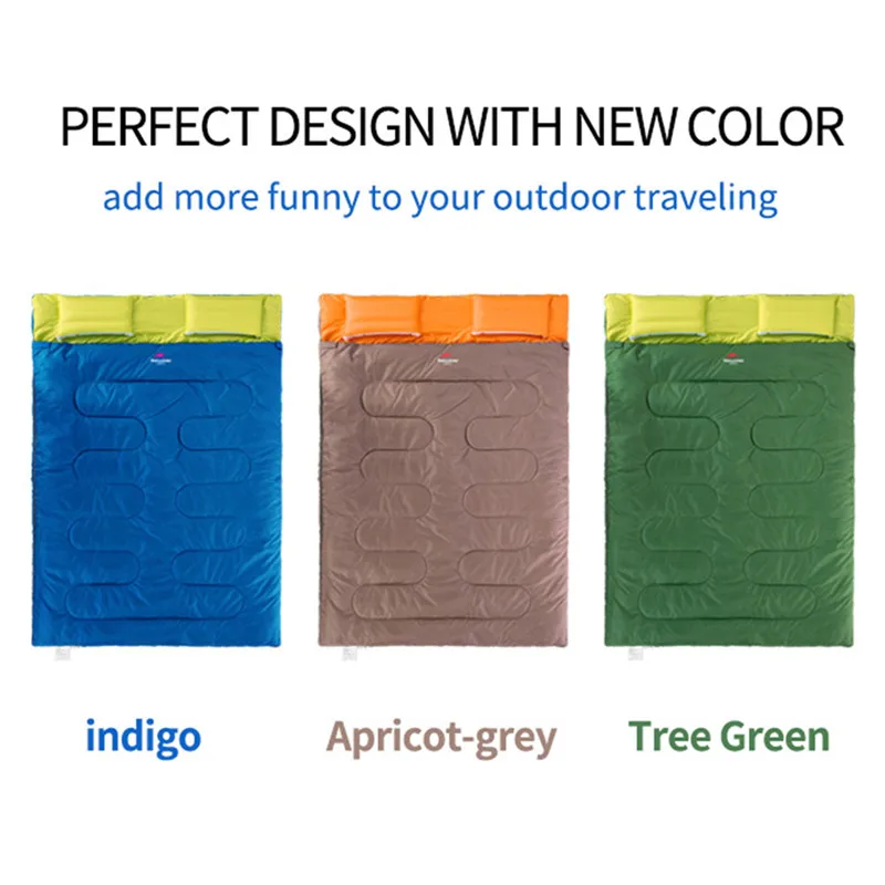 Naturehike Couples Double Sleeping Bags Outdoor Camping Hiking Sleeping Bag 2.15m*1.45m Portable Sleeping Bag Pillow