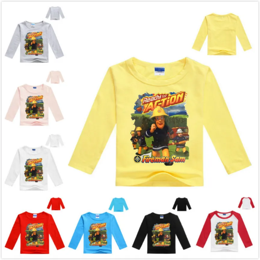 

Girls Long Sleeve T Shirts Boys Clothes Cartoon Fireman Sam Print T Shirt Funny Cute Casual Cotton O Neck T-Shirts Kids Tops Tee