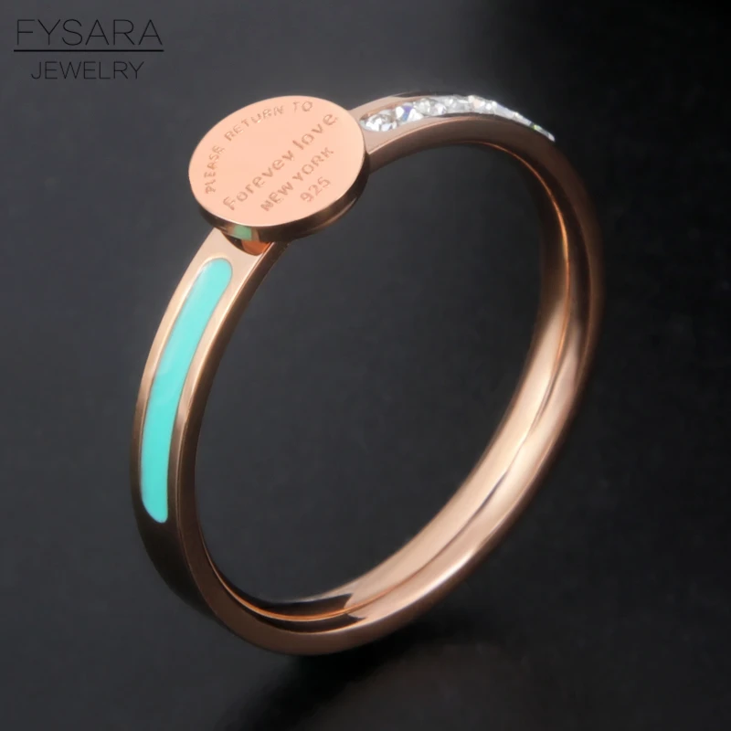 FYSARA кольцо из нержавеющей стали с эмалью "Forever Love" и синими кристаллами для женщин, роскошное круглое кольцо в Нью-Йоркском стиле, женское кольцо на палец, ювелирные изделия