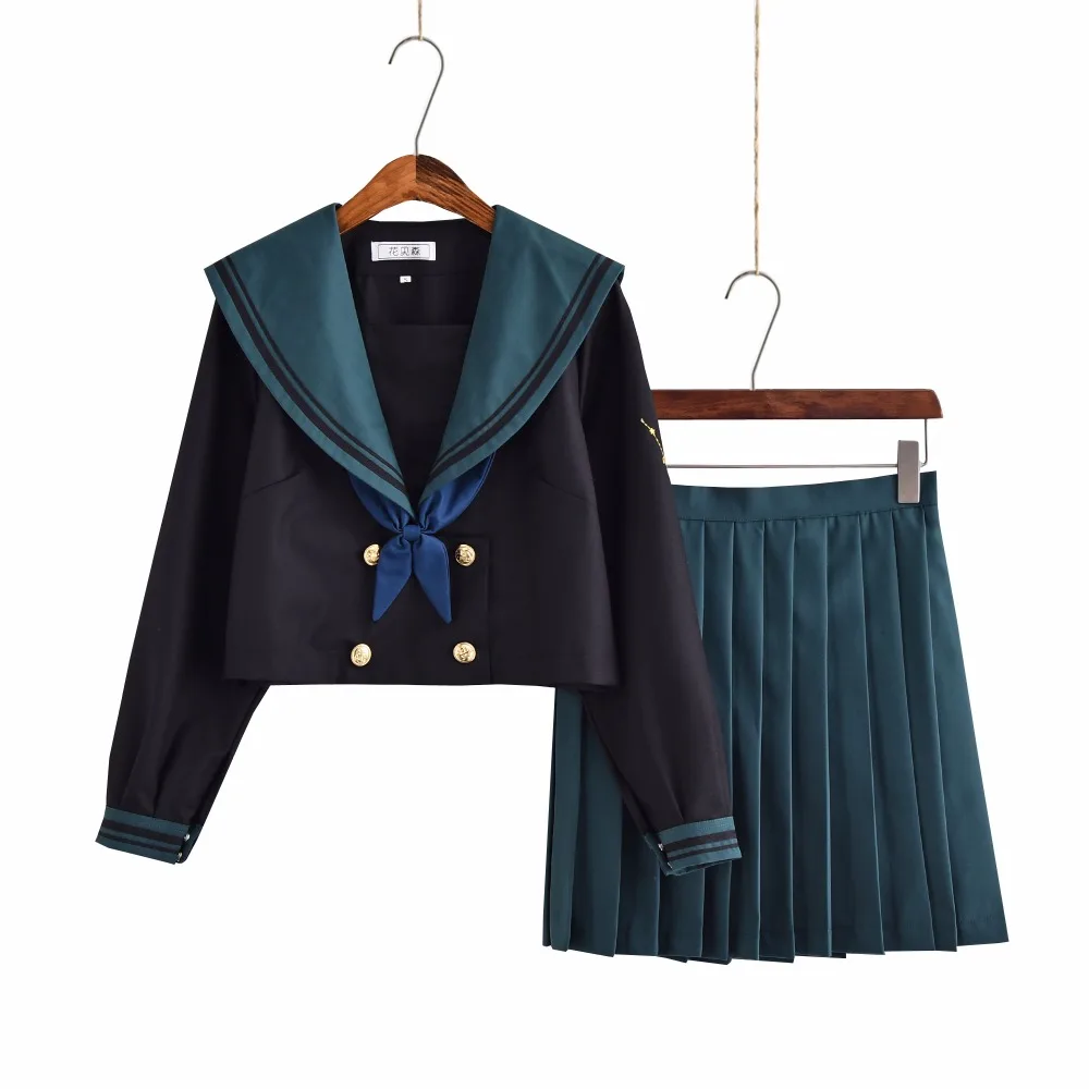 Japanese Schools Uniform Cardigan High School Girls Deep Blue Dress