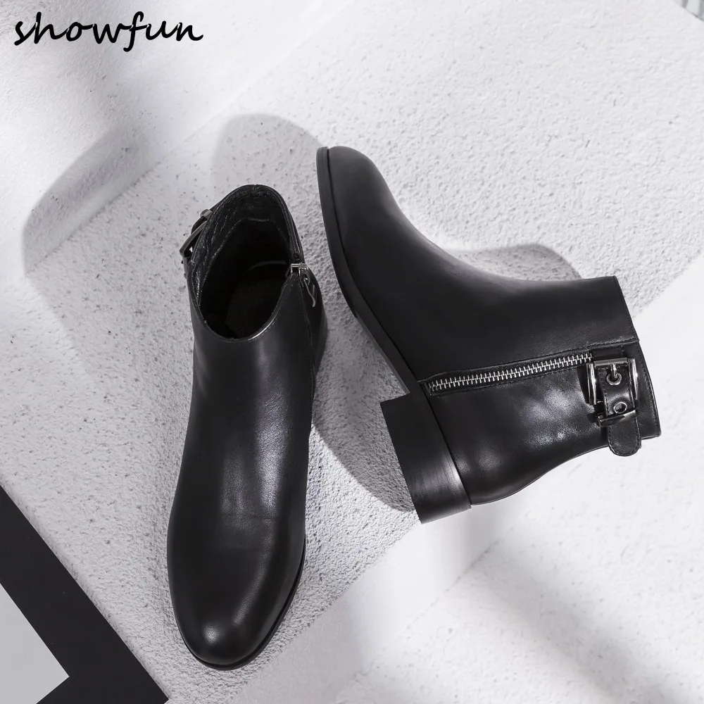 

Plus Size 34-42 Women's Genuine Leather Ankle Metal Buckle Autumn Ankle Boots High Guality Handmade Short Booties Shoes Women
