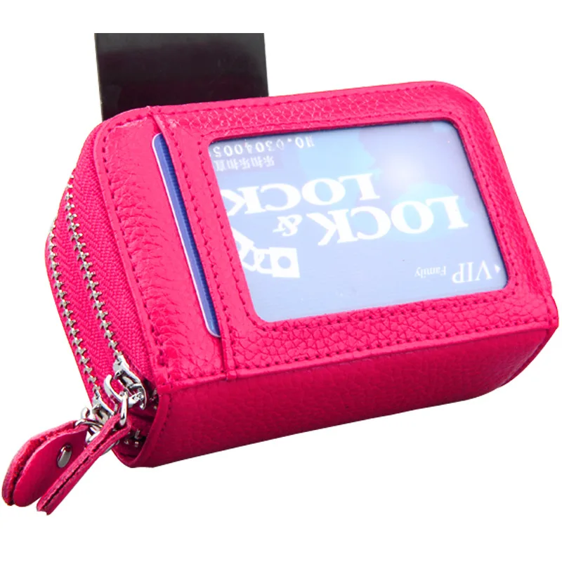 Женские кошельки с технологией RFID, двойная молния, кошелек из натуральной кожи, Женский кошелек, маленький короткий клатч, Дамская Удобная сумка, держатель для карт, кошелек - Цвет: Rose Red