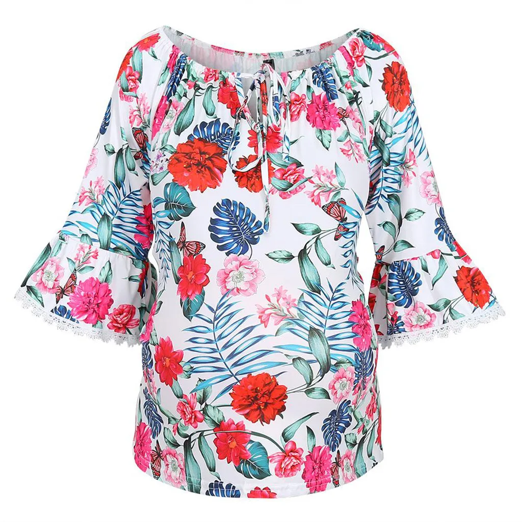 Women Pregnant Short Sleeve Maternity Clothes Digital Printed Tops Pregnancy Shirt Breastfeeding Ropa Embarazada | Мать и ребенок