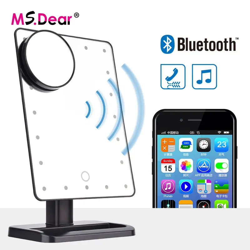 Bluetooth динамик 20 светодиодов освещение зеркало для макияжа настольный макияж