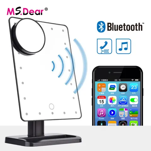 Espelho de Maquiagem Espelho de Vaidade Espelho de Ampliação Ajustável com 10x Bluetooth Alto-falante Leds Luzes Mesa Compõem Comestic 20