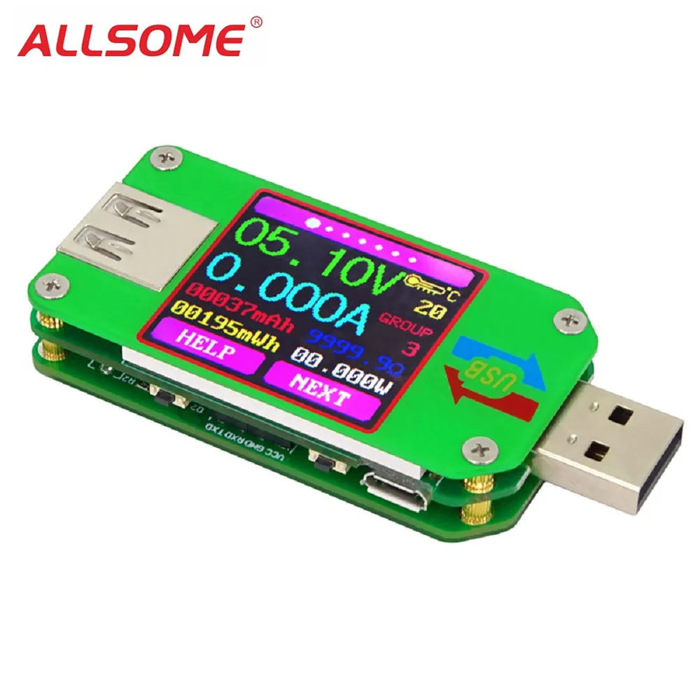 

ALLSOME UM24 USB2.0 Color LCD Display Tester Voltage Current Meter Voltmeter Amperimetro Battery Charge Measure Cable Resistance