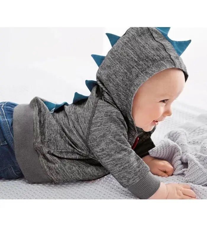 Модная одежда для маленьких мальчиков куртка с капюшоном и длинными рукавами на молнии с динозавром детская верхняя одежда для мальчиков