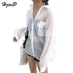 Для женщин Блузки для малышек 2018 летняя мода свободные Повседневное Стенд воротник Однотонная рубашка с длинным рукавом Для женщин