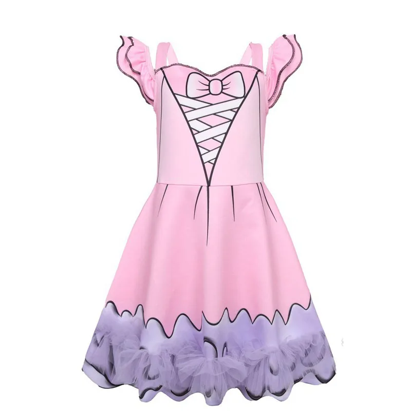 Летнее платье для девочек 2018 дети костюм косплей малыш с короткими рукавами Ruched повседневное мультфильм дома платья женщин Детский