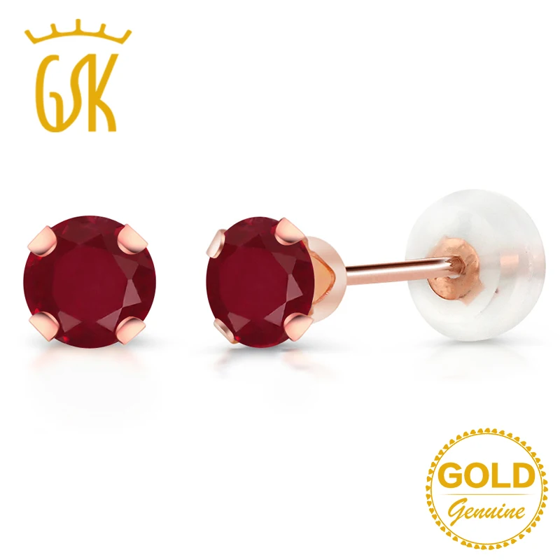 

GemStoneKing 0.60 Ct Round 4mm Gemstone Red Ruby Gemstone 10K Rose Gold Stud Earrings For Women Fine Jewelry