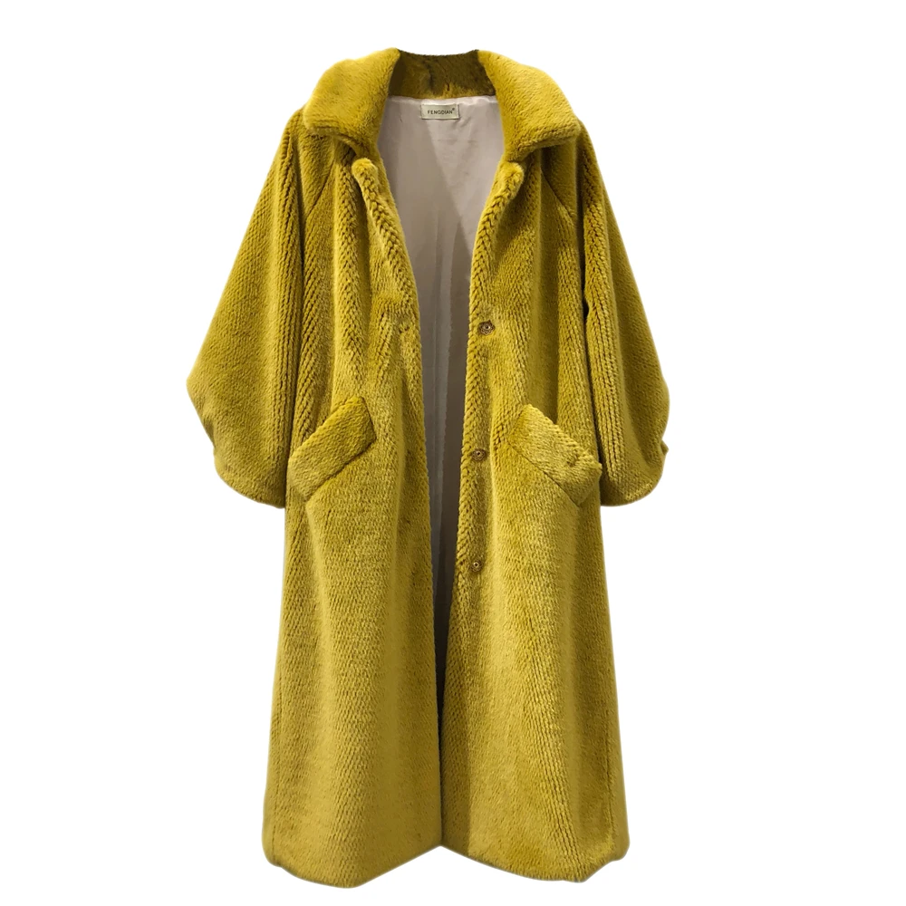 Nagodo Trench Coat For Women Mink Faux Fur Coat Winter Thick Warm Long Overcoat white Pink Loose Oversized Fur Coats plus size L