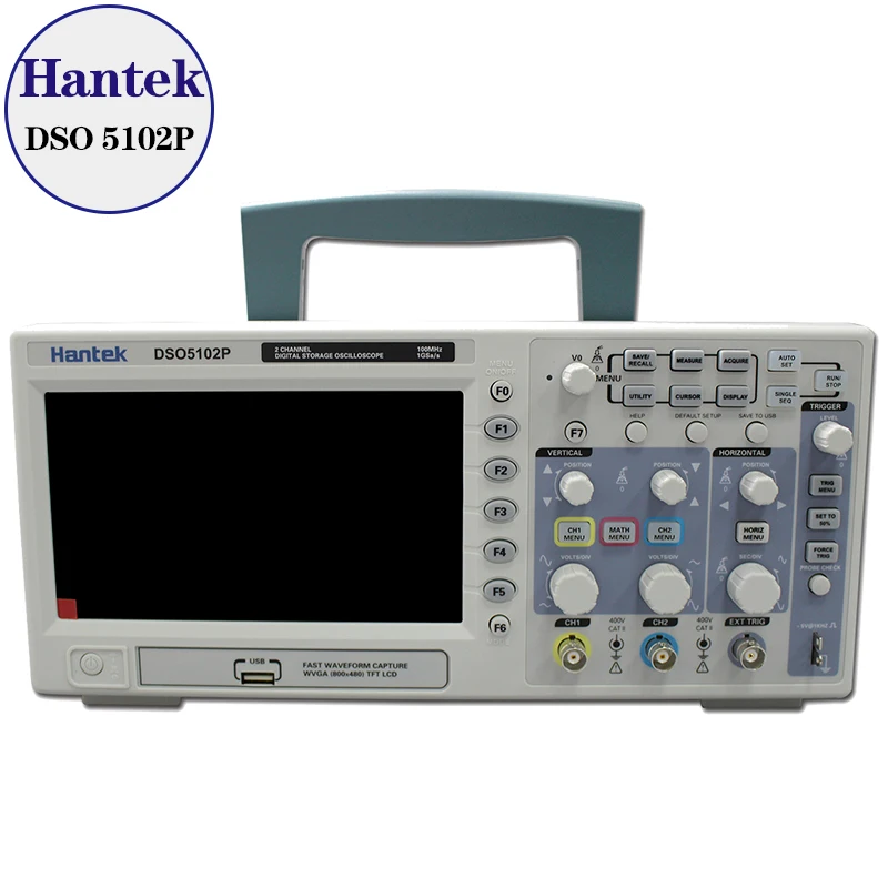 

New Hantek DSO5102P Digital Oscilloscope 100MHz 2Channels 1GSa/s Real Time sample rate USB host and device connectivity 7 Inch