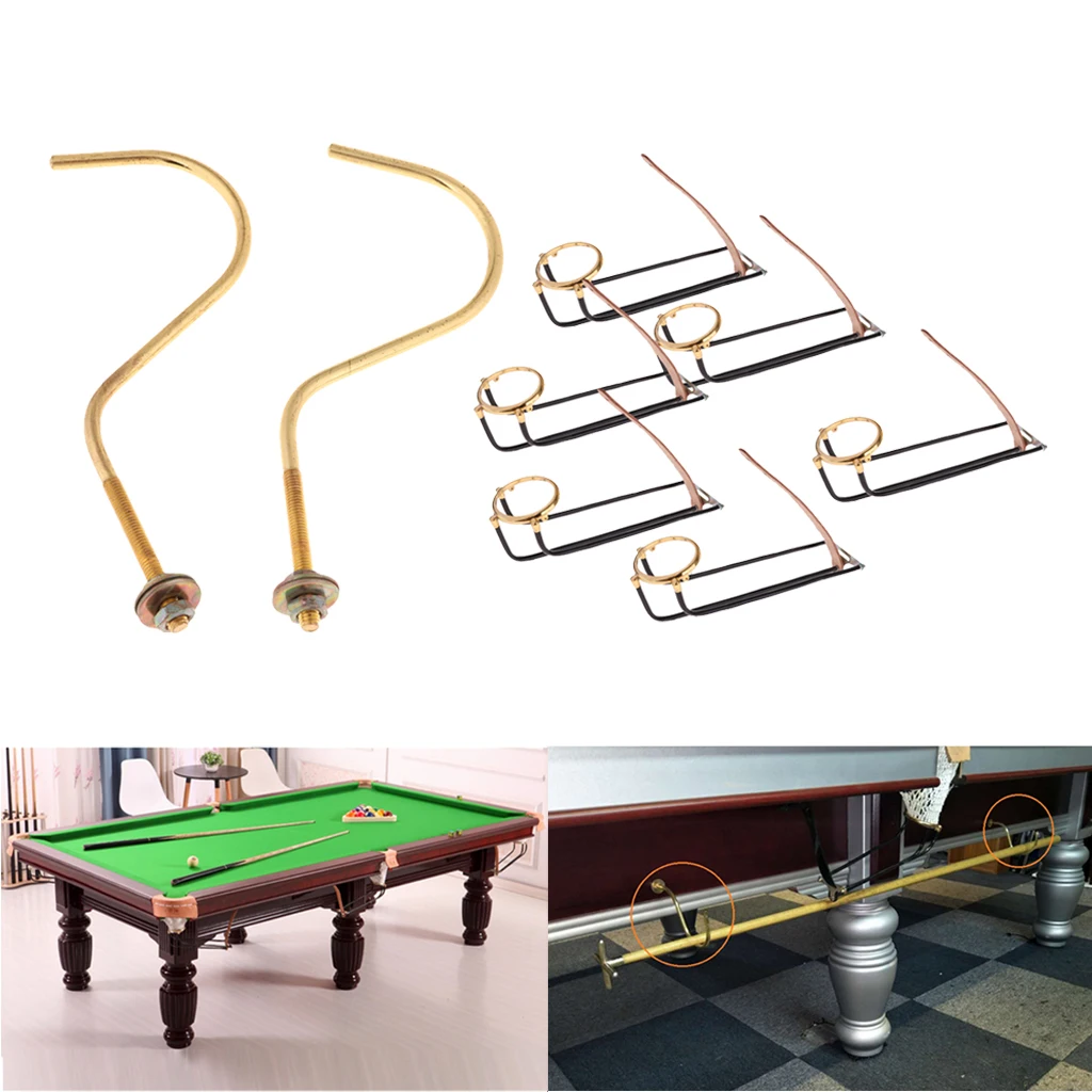 6Pcs Iron Billiards Pool Table Pocket Rail Replacement Snooker Accessory with Brass Table Hook Cue Rack
