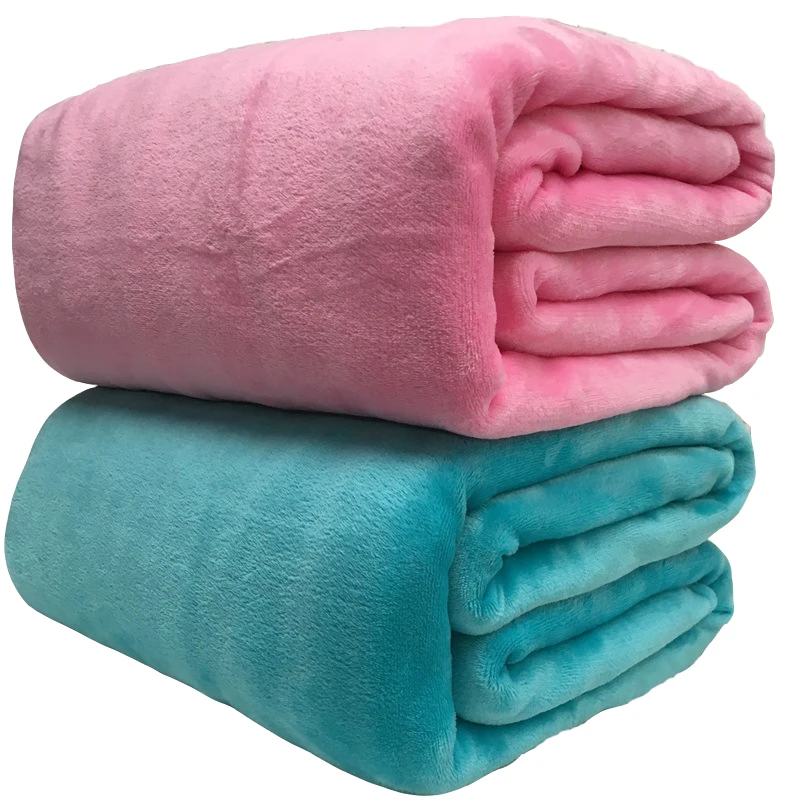 Super Soft Coral Fleece Blanket 220gsm Light Weight 19 Solid Faux Fur Mink Throw Sofa Cover