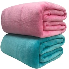 Super Soft Coral Fleece Blanket 220gsm Light Weight 19 Solid Faux Fur Mink Throw Sofa Cover