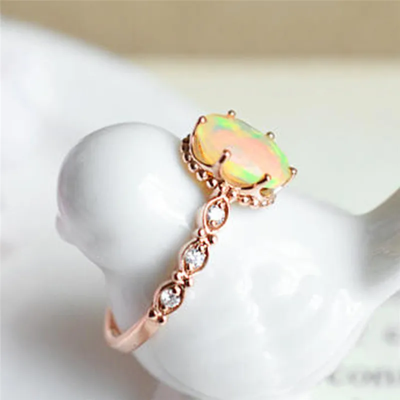 GS Rainbow Fire Mystic Crystal Zircon Lady Rings Jewelry Best Gift For Women White Opal Crystal Stainless Steel Wedding Ring R5