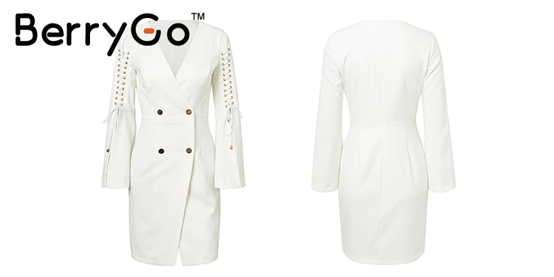BerryGo, элегантное белое платье на шнуровке, женское,, двойная грудь, для работы, короткое платье, для женщин, зима, черное, для офиса, для девушек, платья, осень