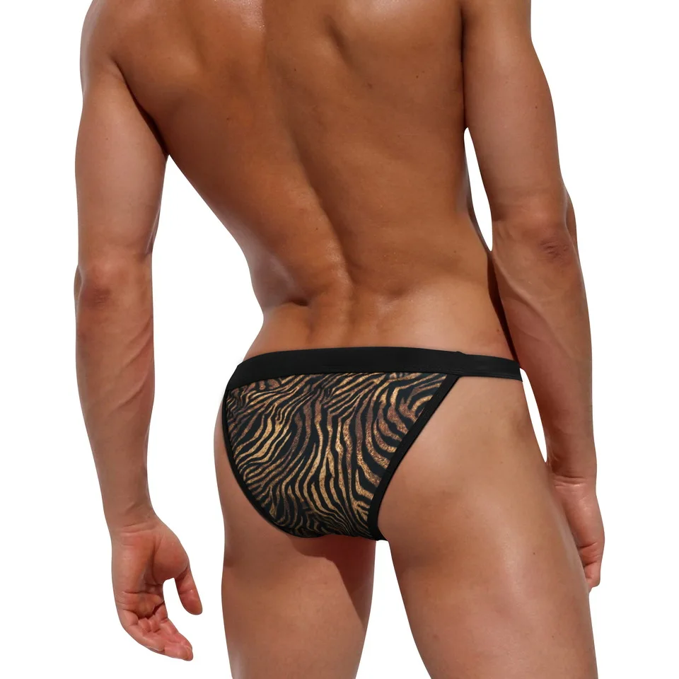 New Leopard Men Swimming Shorts Swimsuit Mens Swim Briefs Gay Penis Pouch Swimwear Mesh Sports Underwear Solid Surfing Short 087