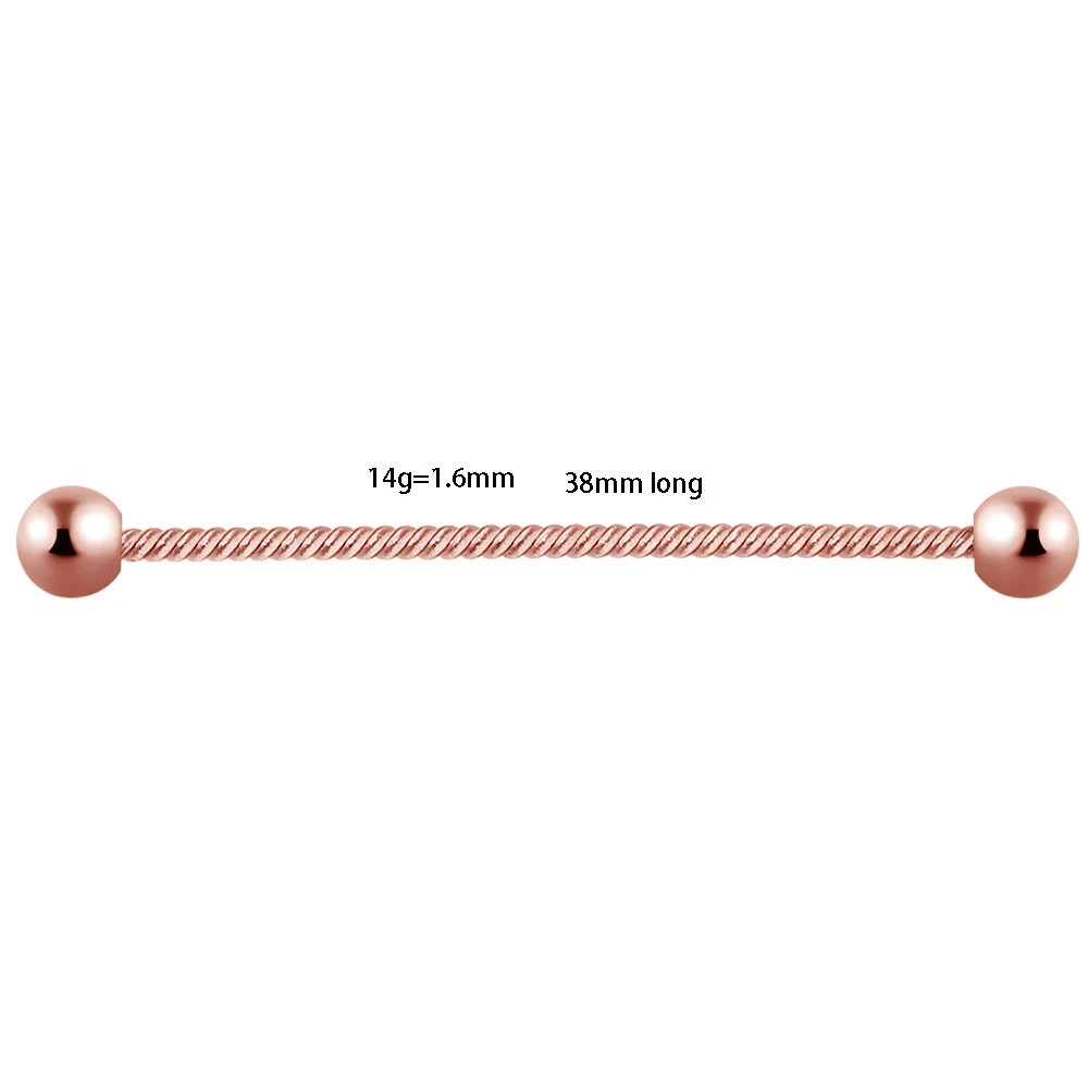 TIANCIFBYJS 14 г 1-8 шт хирургическая сталь промышленные серьги-штанги розовое золото ушной хрящ Спираль пирсинг тела для женщин и мужчин - Окраска металла: 1.6x38mm