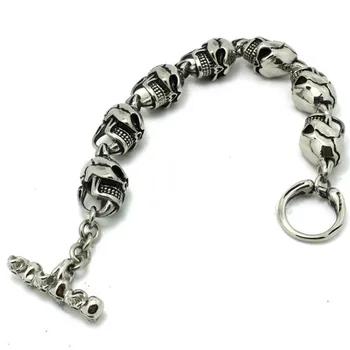 

22cm *1.3cm Steel Sliver Ghost Skull Bracelet 316L Stainless Steel Band Party Style Crack Skull Bracelet