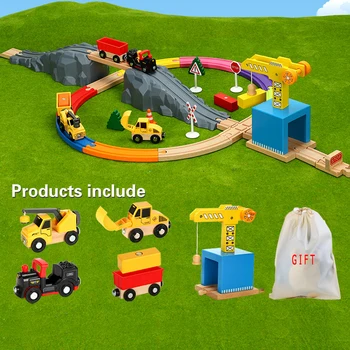 

Magnetic Car Model Slot Puzzles Wooden Railway mine site rail transport series train toy compatible with Brio wooden track Toys