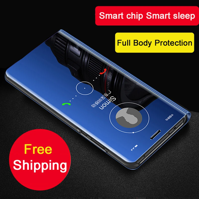 Умный кожаный флип зеркало заднего вида чехол для huawei Коврики 8 9 10 Pro Lite P8 P9 P10 плюс