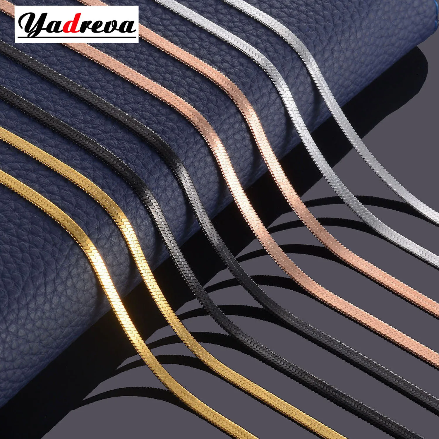 Width 3mm Stainless Steel Flat Necklace Gold Waterproof Filmy Snake Chain Men Gift Jewelry Various Length