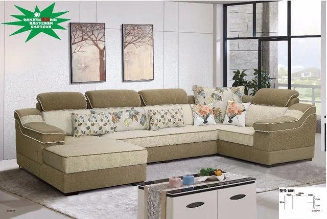 Cheap LDM1801 Modern living room fabric sofa U shape sectional hemp sofa set living room furniture comfortable soft fabric sofa set