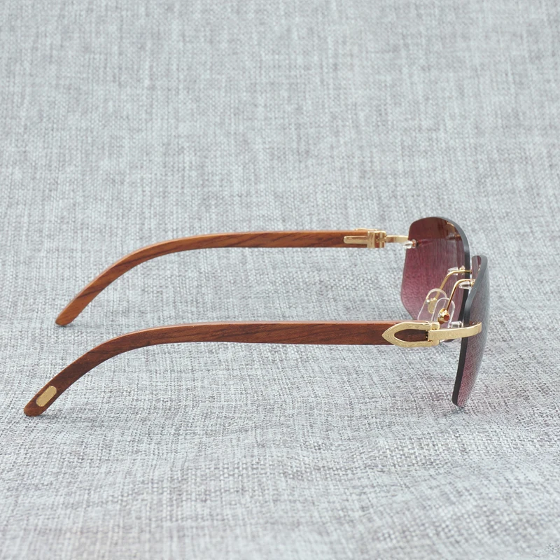 Retro Oversize Natural Wood Sunglasses Men Black White Buffalo Horn Shades Rimless Wooden Eyewear for Driving Club Oculos 705