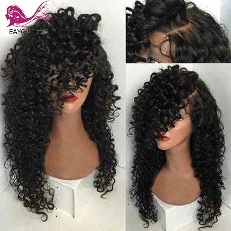 

EAYON Kinky Curly 5*4.5 Silk Base Lace Front Human Hair Wigs Glueless Peruvian Remy Hair With Pre Plucked Natural Hairline