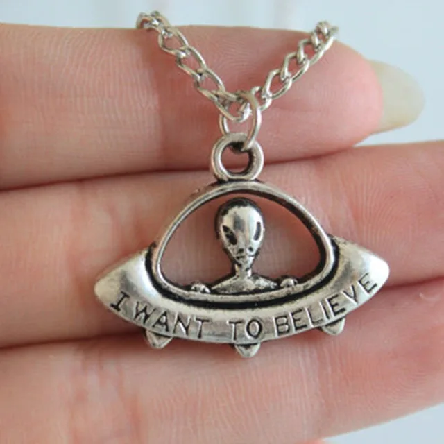 

WUSQWSC Alien necklace, UFO necklace, space jewelry, I want to believe, spacecraft necklace, flying saucer necklace