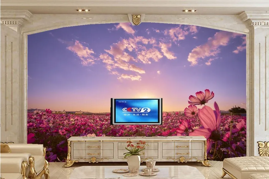 

Custom 3D mural, plant Fields Sunrises and sunsets Sky Nature Flowers wallpaper,living room sofa TV wall bedroom papel de parede